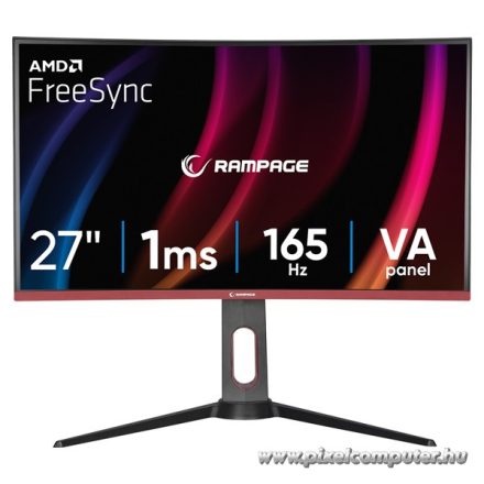 Rampage Monitor 27" - VOYAGER (VA, 165Hz, 1ms, 16:9, 1920x1080, 250cd/m2, 2xHDMI, DisplayPort, fekete, FreeSync, ívelt)