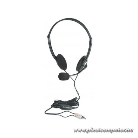 Manhattan Fejhallgató -  Sztereó fejhallgató mikrofonnal, hangerőszabályzó, fekete