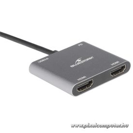   Bluestork USB Hub - HUB-DUO-HDMI (USB3.0, USB-C to 2xHDMI + USB-C, 4K@30Hz, szürke)