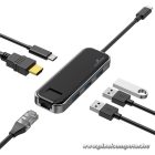 Bluestork USB Hub - HUB-OFFICE (USB-C to 3xUSB 2.0 port + 1xUSB-C + 1xHDMI + 1xRJ45, szürke)