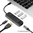 Bluestork USB Hub - HUB-OFFICE (USB-C to 3xUSB 2.0 port + 1xUSB-C + 1xHDMI + 1xRJ45, szürke)