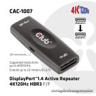 Club 3D Átalakító - CAC-1007 (DisplayPort 1.4, 4K120Hz HBR3, Aktív Ismétlő, F/F, 20m)