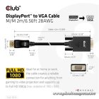 Club 3D Kábel - CAC-1012 (DisplayPort to VGA, 2m, 28AWG, Full HD 1080p, Aranyozott csatlakozók)