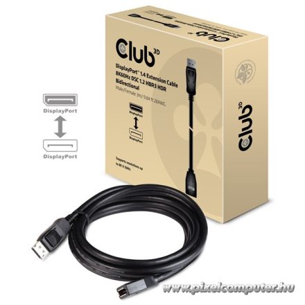 Club 3D Kábel - CAC-1023 (DisplayPort 1.4, 8K60Hz, DSC 1.2, HBR3, HDR, 3m, Bidirectionális, M/F)