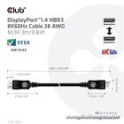 Club 3D Kábel - CAC-1060 (DisplayPort 1.4, 8K, 32.4Gbps, HBR3 8K, 28AWG, M/M, 3m)