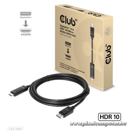 Club 3D Kábel - CAC-1087 (DisplayPort 1.4 to HDMI 8K60Hz HDR10, 3m, M/M)