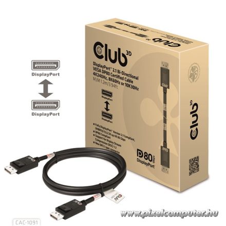 Club 3D Kábel - CAC-1091 (DisplayPort 2.1,  DP80, 4K240Hz, 1.2m, Bidirectional, M/M)