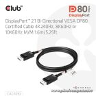 Club 3D Kábel - CAC-1092 (DisplayPort 2.1, DP80, 8K240Hz, 1.6m, Bi-Directional, M/M)