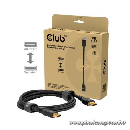 Club 3D Kábel - CAC-1094 (DisplayPort 2.1, 8K2420Hz, 2m, DP80, VESA tanúsítvány, M/M)