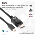Club 3D Kábel - CAC-1115 (Mini DisplayPort to DisplayPort 1.4 HBR3, 8K60Hz/4K120Hz, 2m, kétirányú)