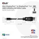 Club 3D Kábel - CAC-1115 (Mini DisplayPort to DisplayPort 1.4 HBR3, 8K60Hz/4K120Hz, 2m, kétirányú)
