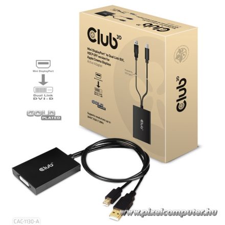Club 3D Átalakító - CAC-1130-A (Mini DisplayPort to Dual Link DVI, HDCP OFF, Apple)