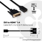 Club 3D Kábel - CAC-1211 (DVI-D to HDMI 1.4, 2m, M/F, kétirányú, UHD 4K30Hz, Arany érintkezők)