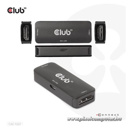 Club 3D Átalakító - CAC-1307 (HDMI aktív ismétlő 4K60Hz, Micro USB tápellátás, 18Gbps, 3D, HDR, HDCP 2.2&1.4)