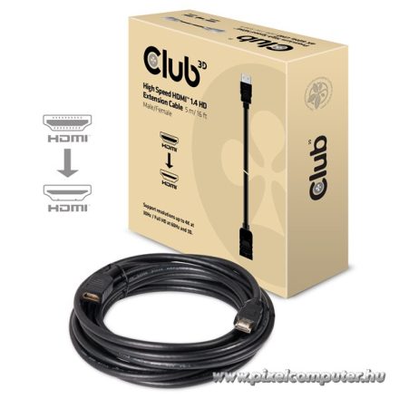 Club 3D Kábel - CAC-1320 (HDMI 1.4  M/F, 5m, 4K@30Hz, 10.2Gbps, Ethernet)