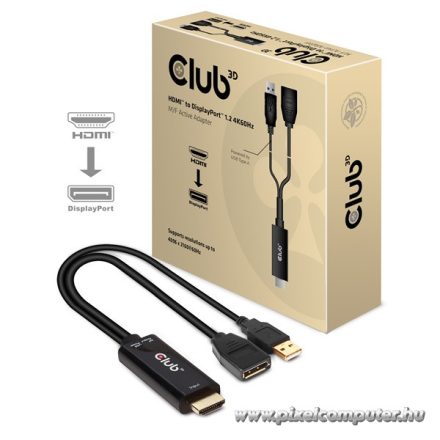 Club 3D Átalakító - CAC-1331 (HDMI 2.0 to DisplayPort 1.2 4K60Hz HDR M/F, USB-A táp, 25cm)