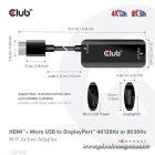 Club 3D Átalakító - CAC-1335 (HDMI+Micro USB to DisplayPort, 4K120Hz/8K30Hz, M/F, aktív)