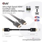 Club 3D Kábel - CAC-1375 (HDMI 2.1 Ultra High Speed, M/M, 4K120Hz, 8K60Hz, 48Gbps, 5m, VRR,QMS,QFT,eARC,HDR)