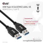 Club 3D kábel - CAC-1409 (USB-A Gen2, M/M, 10Gbps, 3A, 15W, 5V/3A, 0.5m)