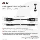 Club 3D kábel - CAC-1409 (USB-A Gen2, M/M, 10Gbps, 3A, 15W, 5V/3A, 0.5m)