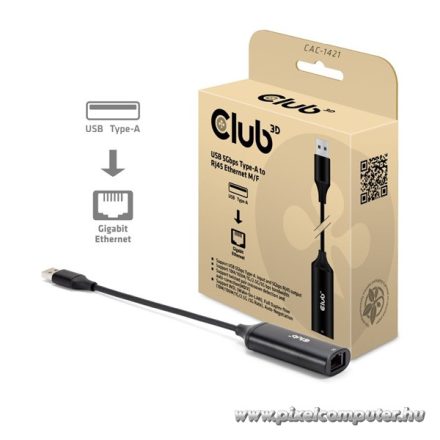 Club 3D Átalakító - CAC-1421 (USB-A to RJ45, 5 GBps, M/F)