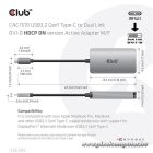 Club 3D Átalakító - CAC-1510 (3.2 USB-C Gen 1 to DVI-D Dual Link, HDCP ON, 4K30Hz)