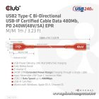 Club 3D Kábel - CAC-1511 (USB2 Type-C, 480Mb, 240W PD EPR, 1m, Bidirektional, USB-IF tanúsítvány)