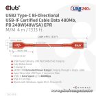 Club 3D Kábel - CAC-1515 (USB2.0 Type-C, 480Mb, 240W PD, 4m, kétirányú, USB-IF Certified)