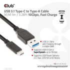 Club 3D Kábel - CAC-1523 (3.1 USB-C Gen 2 to 3.1 USB-A Gen 2, 10Gbps, 60W PD2.0, 1m, Bidirectional, 4K60Hz)