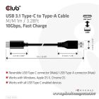 Club 3D Kábel - CAC-1523 (3.1 USB-C Gen 2 to 3.1 USB-A Gen 2, 10Gbps, 60W PD2.0, 1m, Bidirectional, 4K60Hz)