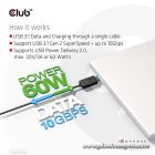 Club 3D Kábel - CAC-1523 (3.1 USB-C Gen 2 to 3.1 USB-A Gen 2, 10Gbps, 60W PD2.0, 1m, Bidirectional, 4K60Hz)