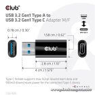 Club 3D Átalakító - CAC-1525 (3.2 USB-A Gen 1 to 3.2 USB-C Gen 1, Bidirectional)
