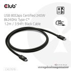 Club 3D Kábel - CAC-1570 (USB4 Type-C, 240W PD, 80Gbps, 8K240Hz, 4K540Hz, Bidirectional, 1,2m, fehér)