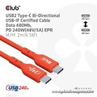 Club 3D Kábel - CAC-1573 (USB2 Type-C, M/M Kétirányú, 480Mb, 240W EPR, 2m)
