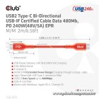 Club 3D Kábel - CAC-1573 (USB2 Type-C, M/M Kétirányú, 480Mb, 240W EPR, 2m)
