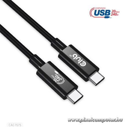 Club 3D Kábel - CAC-1575 (USB4 Type-C Gen 2x2, Bi-Directional USB-IF, 4K60Hz, 20Gbps, PD 240W(48V/5A) EPR M/M 2m)