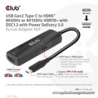 Club 3D Átalakító - CAC-1588 (USB-C Gen 2 to HDMI 4K120Hz, HDR10, DSC 1.2, USB-C 100W PD3.0, aktív)