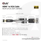 Club 3D Kábel - CAC-1712 (HDMI to VGA, M/M, 2m, 28AWG, 1080p, 3.5mm jack, Micro USB táplálás)