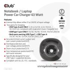 Club 3D Autós Töltő - CAC-1922 (63W, USB-A, USB-C, 12-24V, QC3.0)