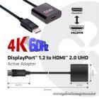 Club 3D Átalakító - CAC-2070 (DisplayPort 1.2 to HDMI 2.0, 4K60Hz UHD, Aktív, 3D támogatás)