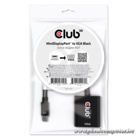   Club 3D Átalakító - CAC-2113 (Mini DisplayPor 1.1a to VGA, fekete, aktív, 1920x1200@60Hz, kompatibilis AMD/Nvidia/Intel)