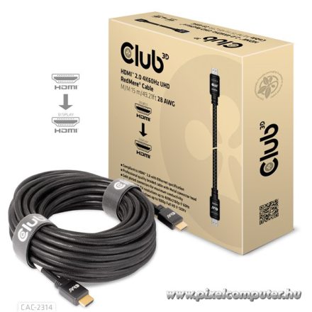 Club 3D Kábel - CAC-2314 (HDMI 2.0 4K60Hz RedMere, M/M, 15m, 18Gbps, UHD, AWG28)