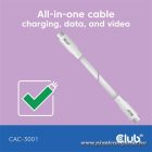 Club 3D Kábel - CAC-3001 (USB-C, PD 240W, 20Gbps, 4K60Hz, 2m, fehér)