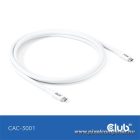 Club 3D Kábel - CAC-3001 (USB-C, PD 240W, 20Gbps, 4K60Hz, 2m, fehér)