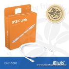 Club 3D Kábel - CAC-3001 (USB-C, PD 240W, 20Gbps, 4K60Hz, fehér, M/M, 2m)
