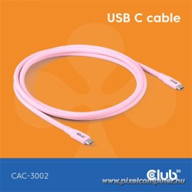   Club 3D Kábel - CAC-3002 (USB-C, PD 240W, 20Gbps, 4K60Hz, rózsaszín, M/M, 2m)