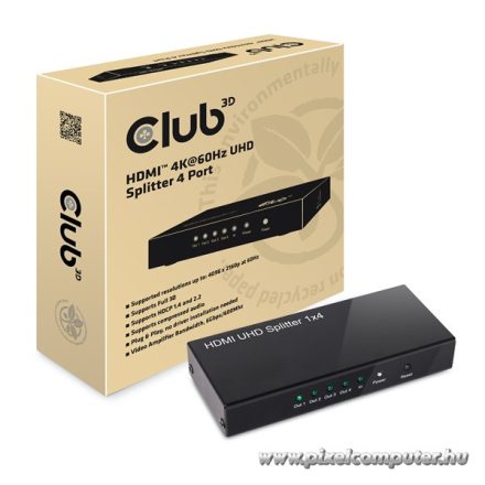 Club 3D Splitter - CSV-1380 (HDMI 2.0, 4K@60Hz UHD, 4 port, 3D támogatás, HDCP 1.4/2.2)