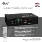 Club 3D Switch - CSV-1381 (3 to 1 HDMI, 8K60Hz/4K120Hz, IR Távirányítóval, HDR, HDCP 2.2/1.4, Metalház)