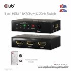 Club 3D Switch - CSV-1381 (3 to 1 HDMI, 8K60Hz/4K120Hz, IR Távirányítóval, HDR, HDCP 2.2/1.4, Metalház)