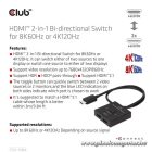 Club 3D Switch - CSV-1384 (HDMI 2-az-1-ben, Kétirányú, 8K60Hz/4K120Hz, HDR, HDMI 2.1)